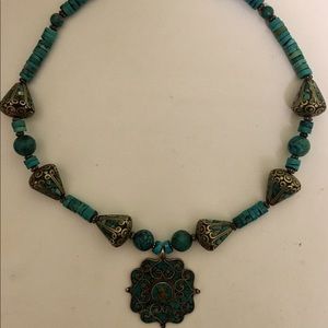 Real Turquoise Necklace, Om Pendant
